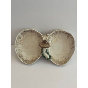 Vintage Ceramic Mushroom Motif Double Section Candy Dish